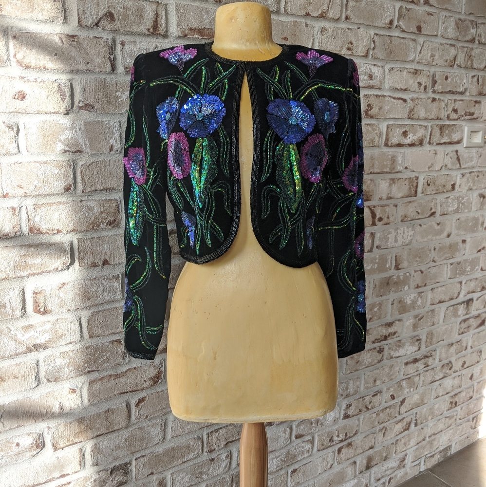 Nipon vintage floral sequin bolero jacket
